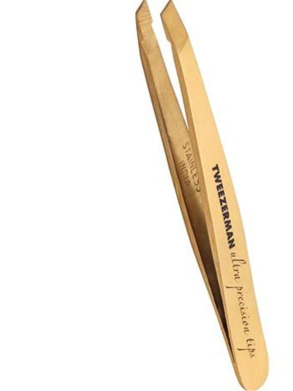 Gold Tweezerman Mini Ultra Precision Slant Tweezer travel size
